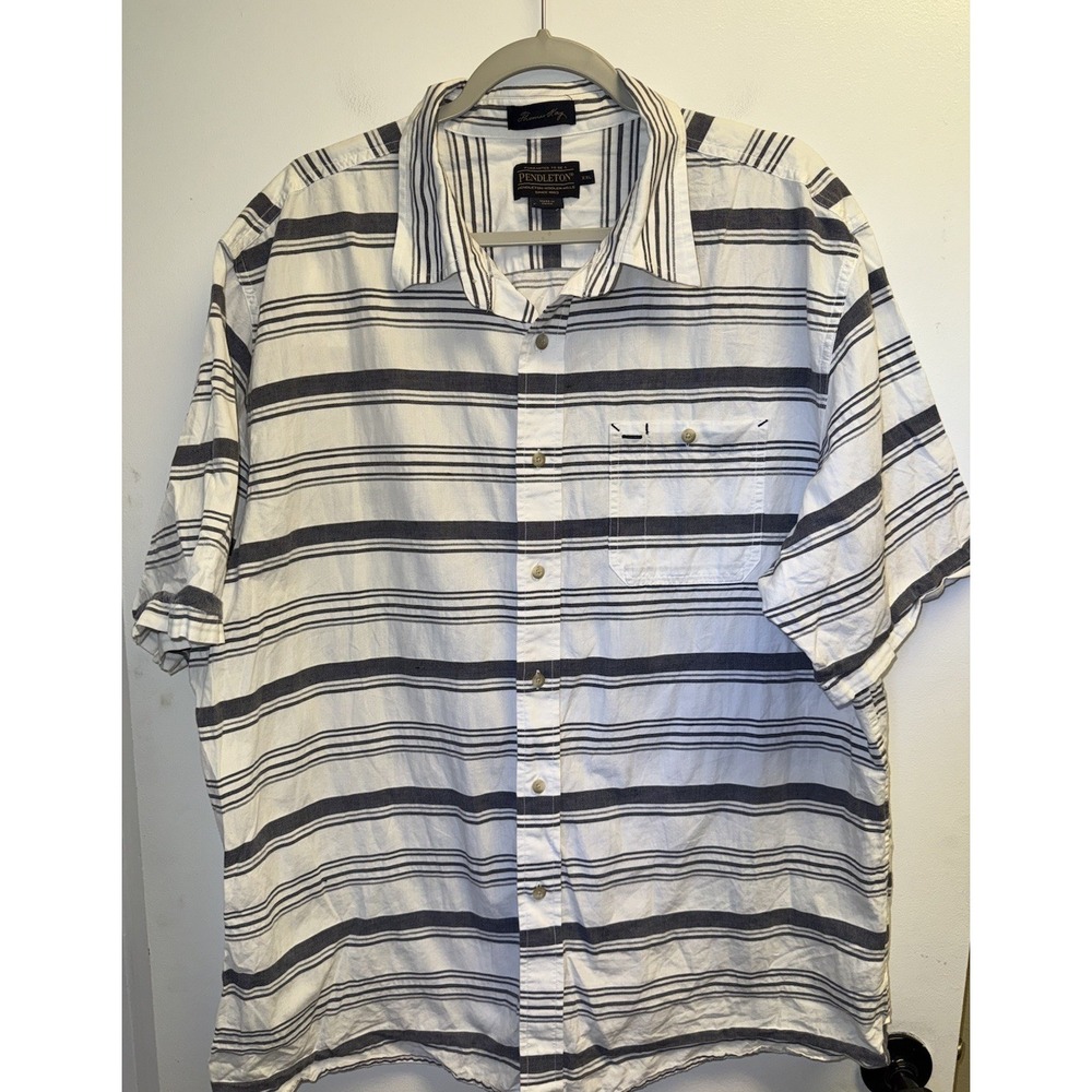 Pendleton Shirt Men's XXL Striped Blue Thomas Kay Short Sleeve Button Down